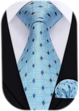HISDERN Mens Ties Plaid Tie and Pocket Square Set Classic Woven Formal Checkered Neckties & Handkerchief Wedding Party