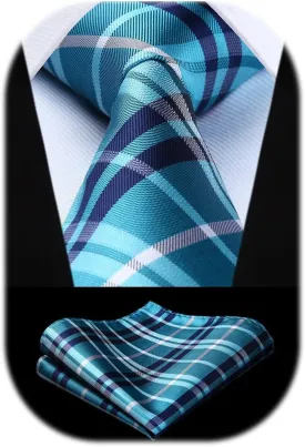 HISDERN Mens Ties Plaid Tie and Pocket Square Set Classic Woven Formal Checkered Neckties & Handkerchief Wedding Party