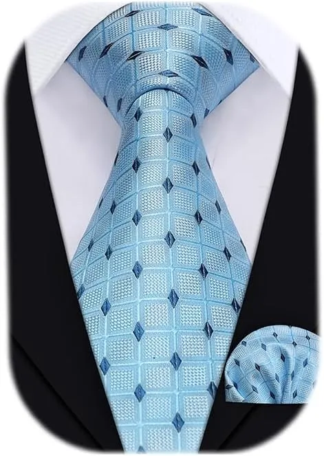 HISDERN Mens Ties Plaid Tie and Pocket Square Set Classic Woven Formal Checkered Neckties & Handkerchief Wedding Party