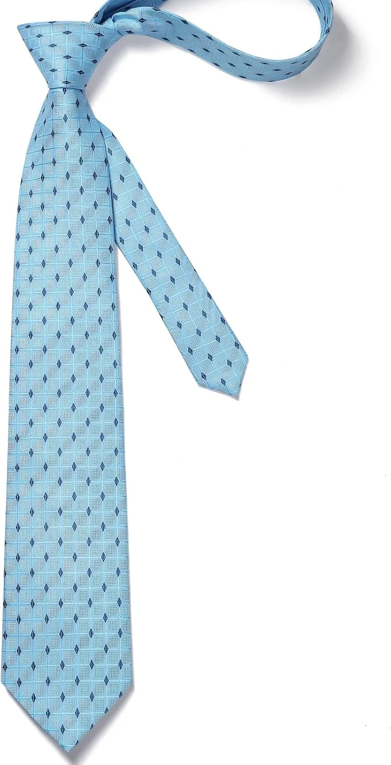 HISDERN Mens Ties Plaid Tie and Pocket Square Set Classic Woven Formal Checkered Neckties & Handkerchief Wedding Party