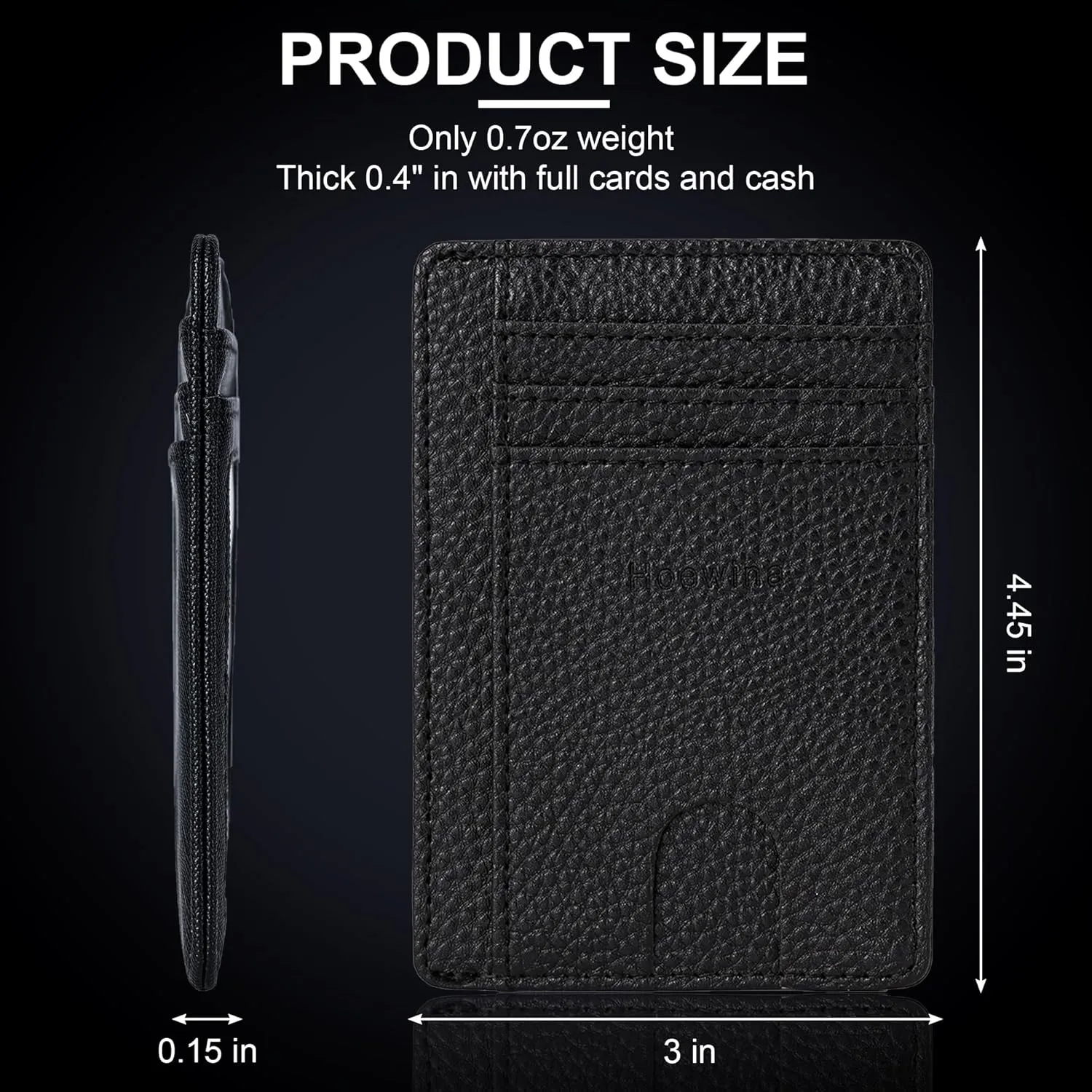 Hoewina Slim Wallet for Men, Credit Card Holder Wallet, Minimalist Design - RFID Blocking Front Pocket Leather Thin Wallet for Men and Women(Lichee Black)