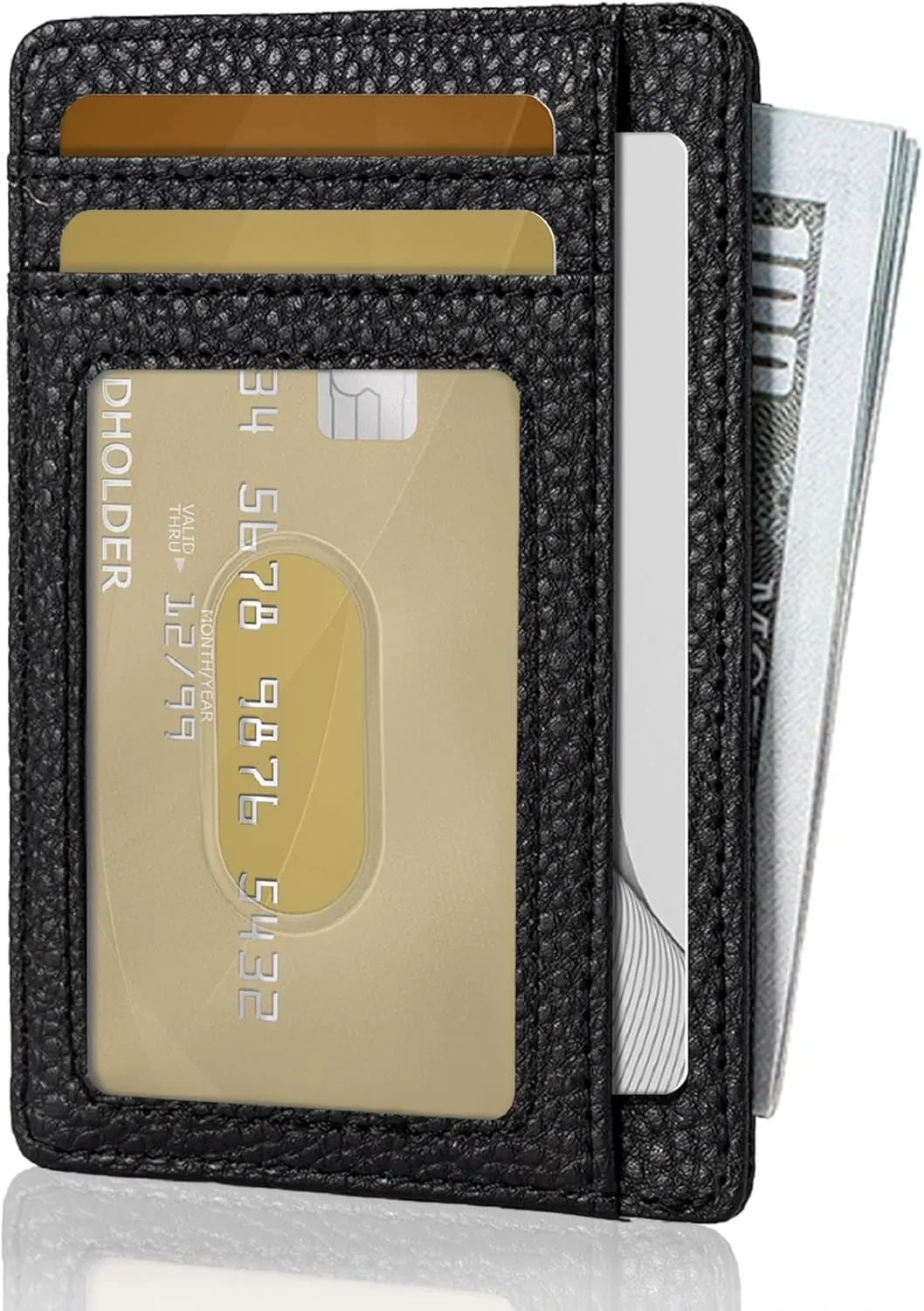 Hoewina Slim Wallet for Men, Credit Card Holder Wallet, Minimalist Design - RFID Blocking Front Pocket Leather Thin Wallet for Men and Women(Lichee Black)