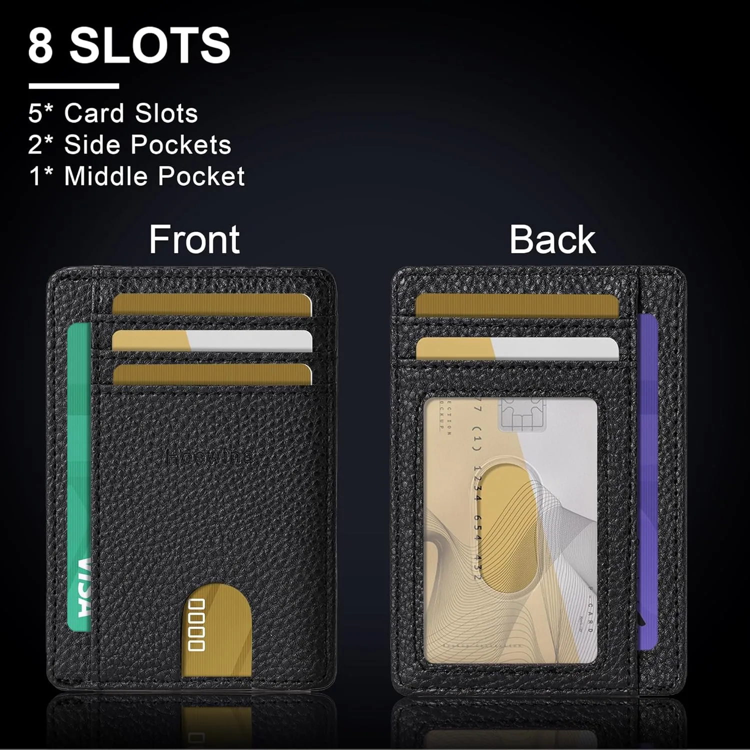 Hoewina Slim Wallet for Men, Credit Card Holder Wallet, Minimalist Design - RFID Blocking Front Pocket Leather Thin Wallet for Men and Women(Lichee Black)