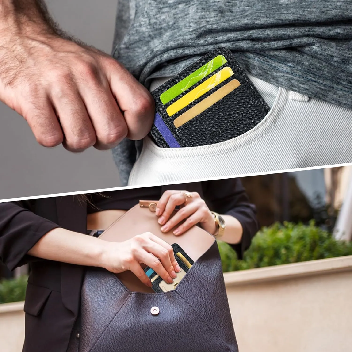 Hoewina Slim Wallet for Men, Credit Card Holder Wallet, Minimalist Design - RFID Blocking Front Pocket Leather Thin Wallet for Men and Women(Lichee Black)