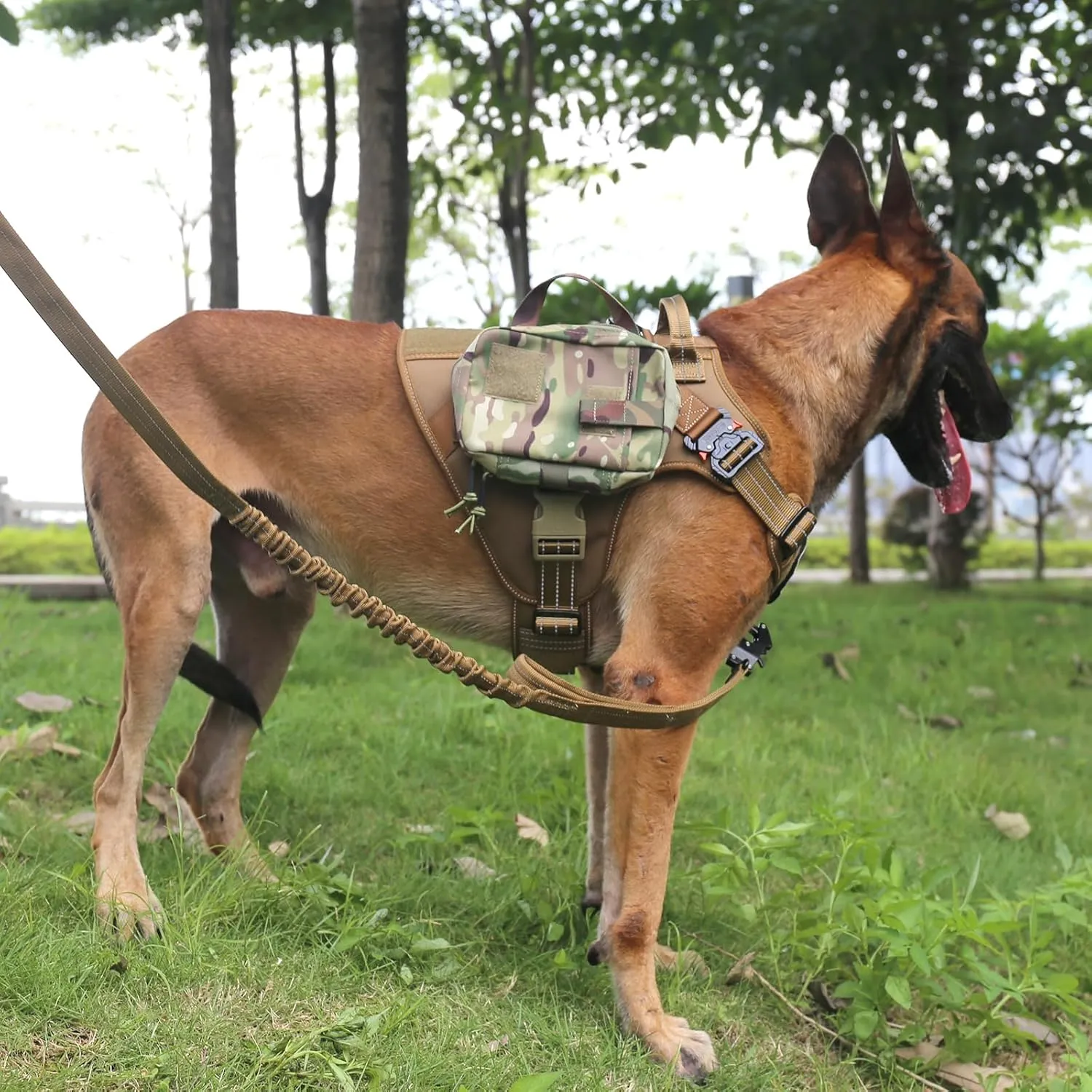 ICEFANG Tactical Dog Harness,Large Size, 2X Metal Buckle,Working Dog MOLLE Vest with Handle,No Pulling Front Leash Clip,Hook and Loop Panel