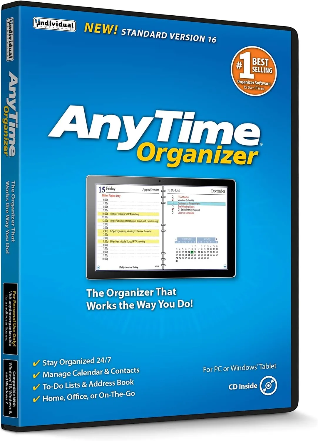 Individual Software AnyTime Organizer Standard 16 - Organize Your Calendar, To-Dos and Contacts!