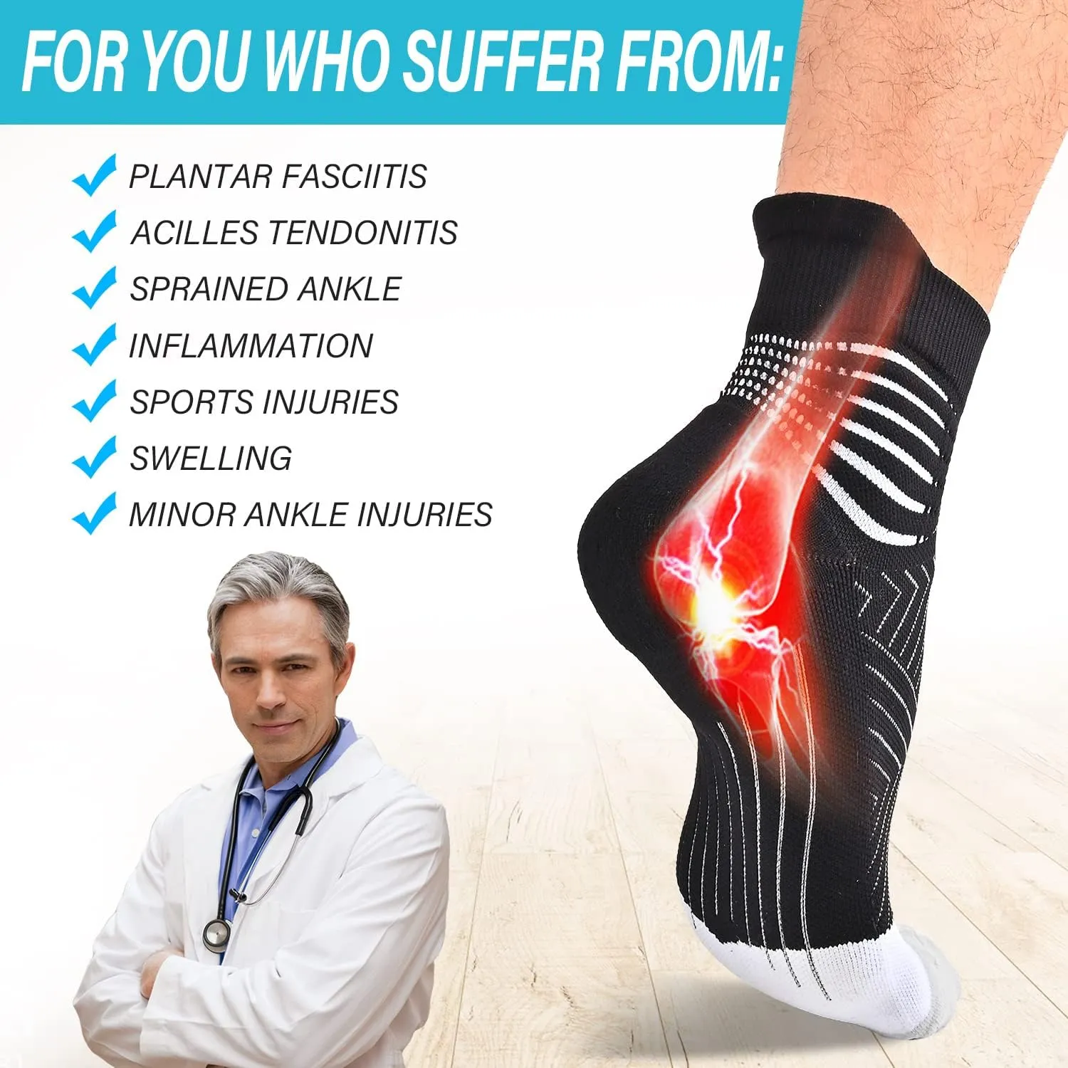 IRAMY Compression Ankle Support Socks Women - Coolmax Wicking, Cushioned Athletic, Plantar Fasciitis Relief 2/3/6 Pairs