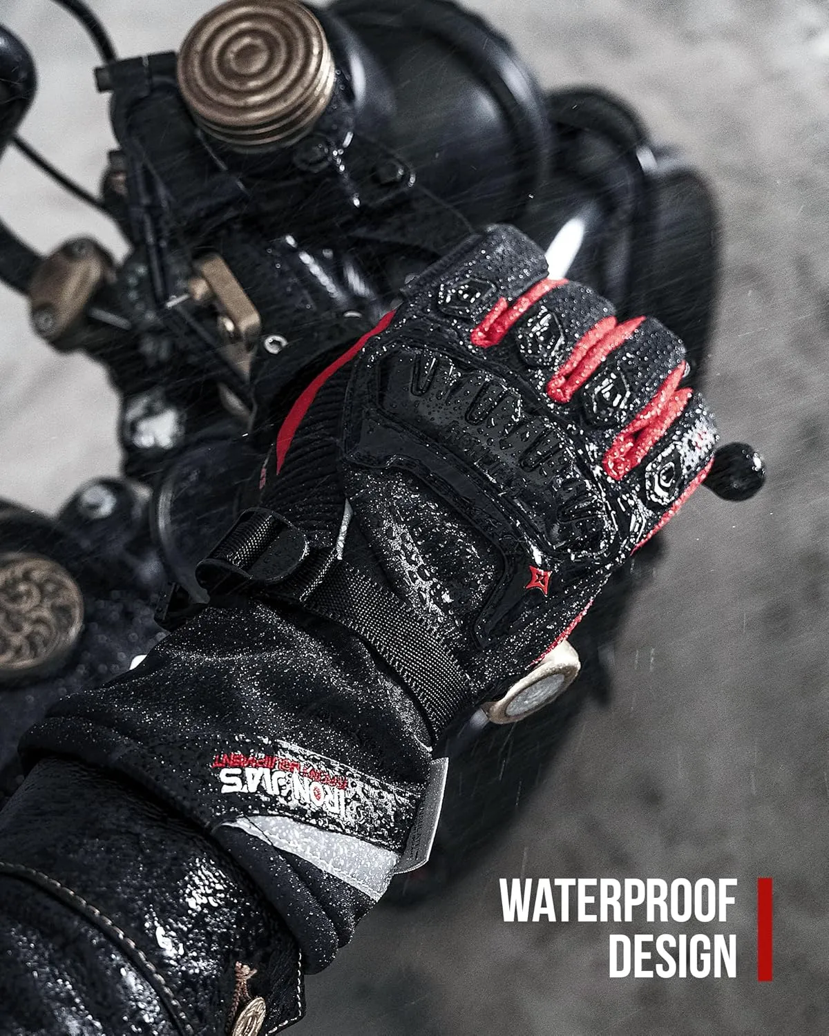 IRON JIA'S Motorcycle Gloves Winter Cold Weather Warm Touchscreen Waterproof Windproof Protective Gear (RED, M)