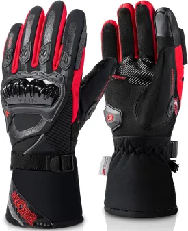IRON JIA'S Motorcycle Gloves Winter Cold Weather Warm Touchscreen Waterproof Windproof Protective Gear (RED, M)