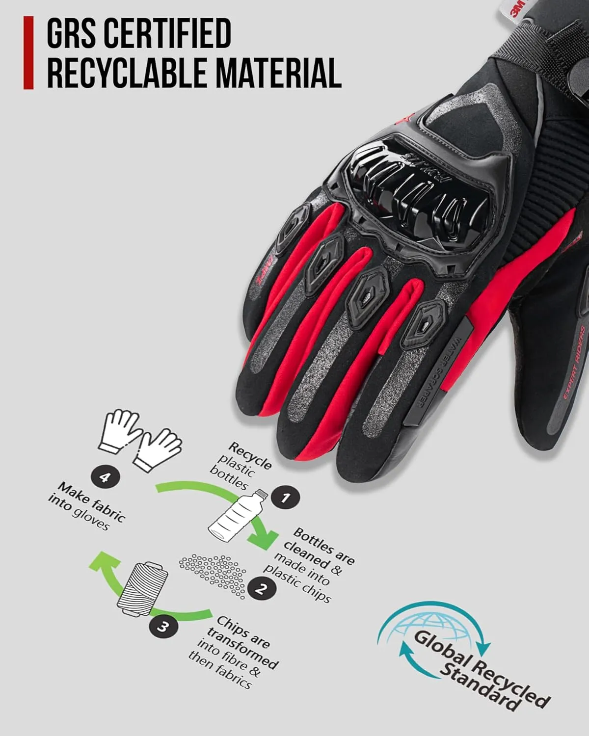 IRON JIA'S Motorcycle Gloves Winter Cold Weather Warm Touchscreen Waterproof Windproof Protective Gear (RED, M)