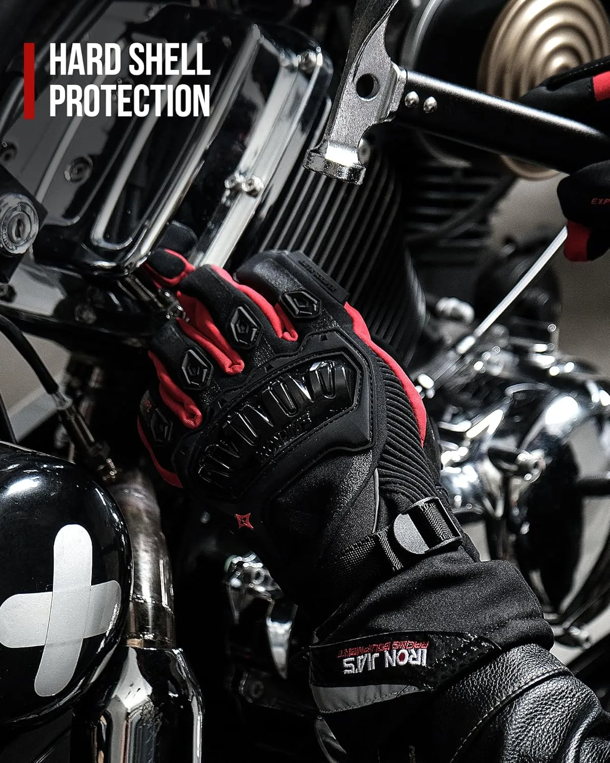 IRON JIA'S Motorcycle Gloves Winter Cold Weather Warm Touchscreen Waterproof Windproof Protective Gear (RED, M)