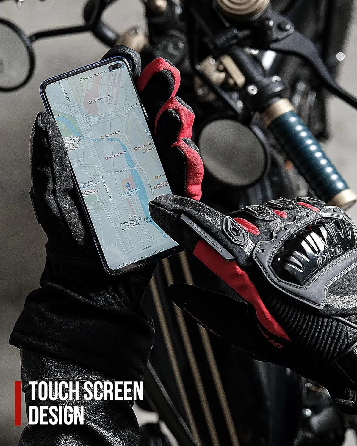 IRON JIA'S Motorcycle Gloves Winter Cold Weather Warm Touchscreen Waterproof Windproof Protective Gear (RED, M)