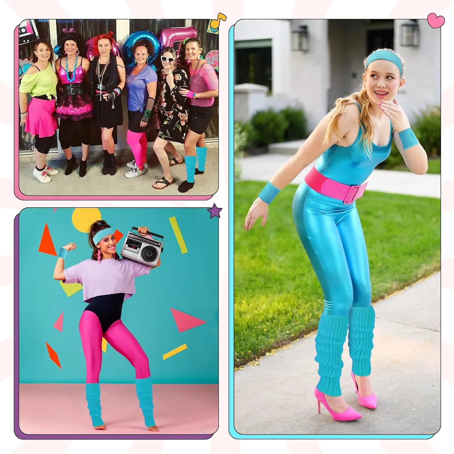 Junely 80s Accessories for Women Neon Leg Warmers Headband and Wristbands Set Knit Legwarmers for Ballet Dance Figure Skating