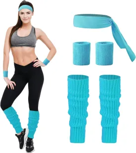Junely 80s Accessories for Women Neon Leg Warmers Headband and Wristbands Set Knit Legwarmers for Ballet Dance Figure Skating
