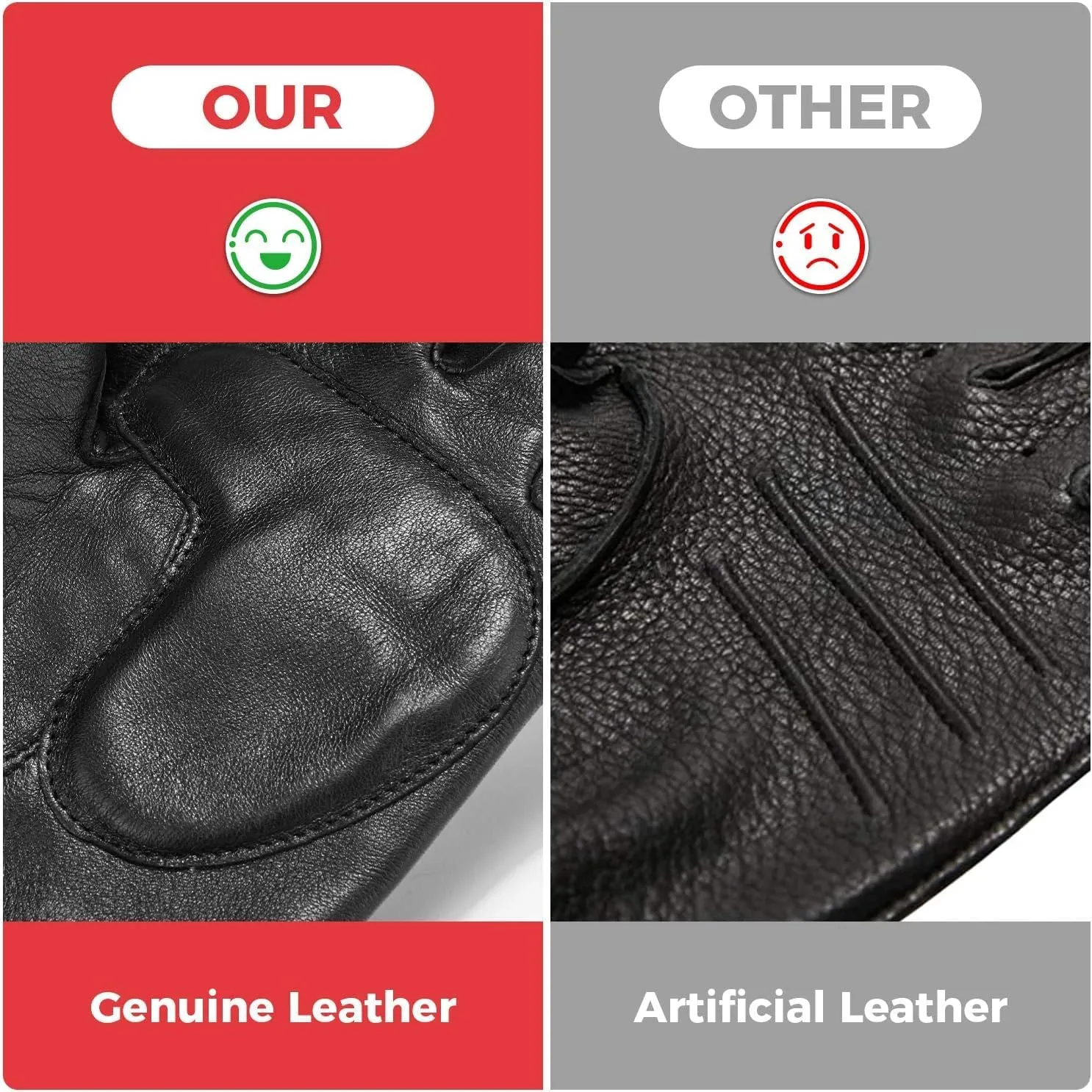 KEMIMOTO Fingerless Gloves Sheepskin Leather Gloves Motorcycle Motorbike Riding Driving Gloves Half Finger Unlined Glove for Men Women Black