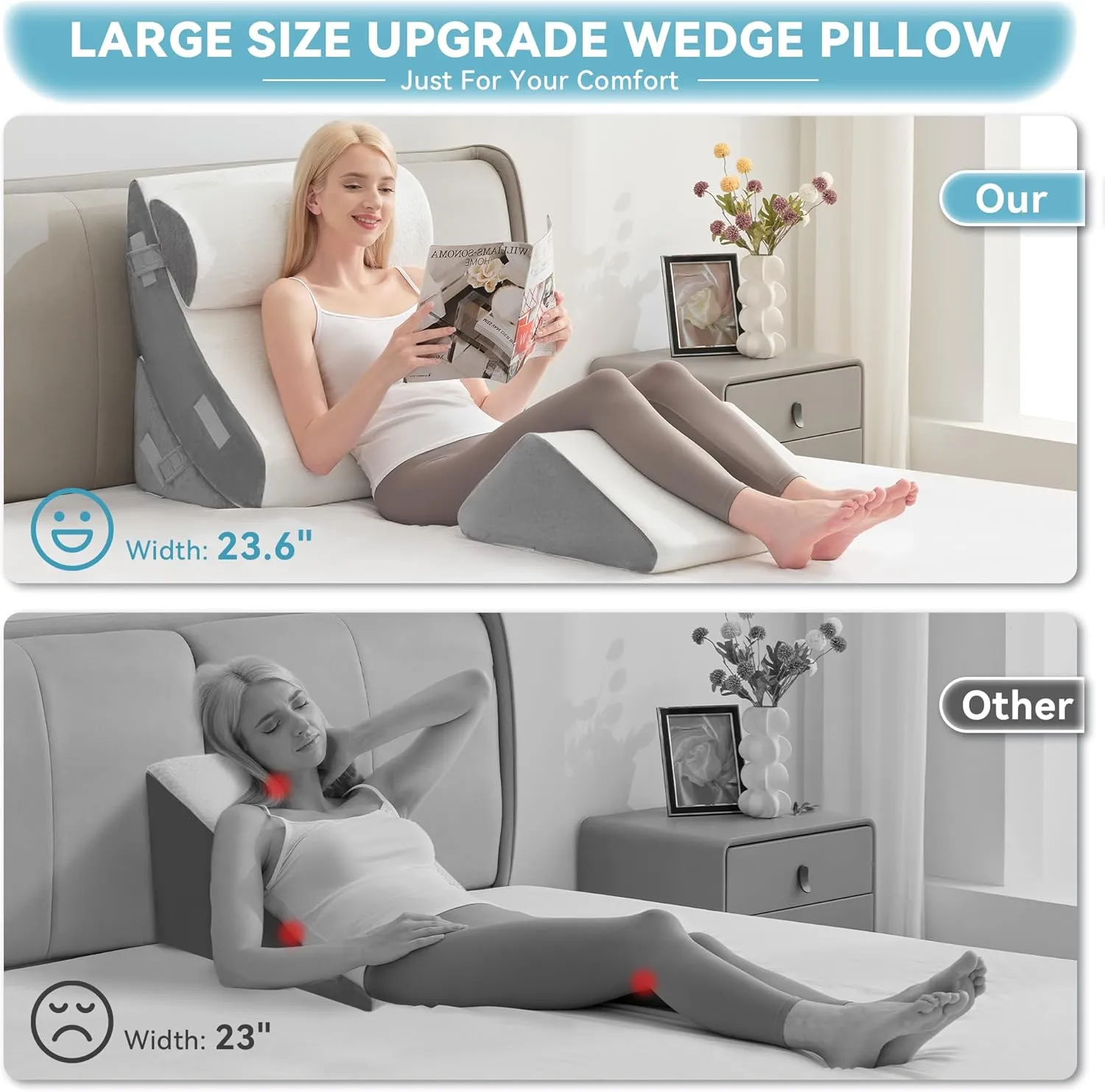 Kingfun 4pcs Orthopedic Bed Wedge Pillow Set for Post Surgery, Memory Foam for Sleeping, Adjustable Leg, Back and Arm Support, Sitting Up and Rest Pillow with Travel Bag