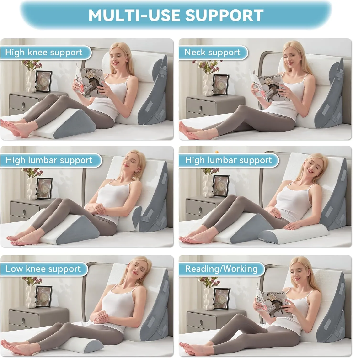 Kingfun 4pcs Orthopedic Bed Wedge Pillow Set for Post Surgery, Memory Foam for Sleeping, Adjustable Leg, Back and Arm Support, Sitting Up and Rest Pillow with Travel Bag