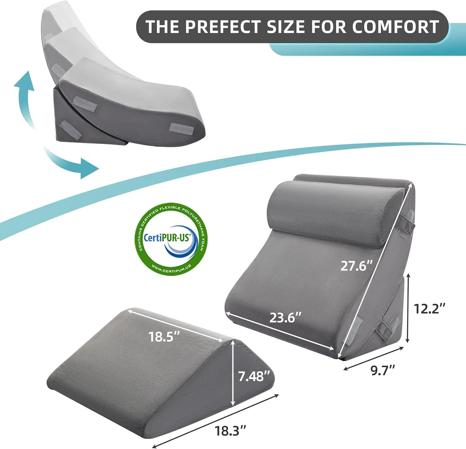 Kingfun 4pcs Orthopedic Bed Wedge Pillow Set for Sleeping, Memory Foam for Sleeping,Breathable Triangle Pillow Wedge, Post Surgery Memory Foam for Back, Leg Pain Relief, Sitting