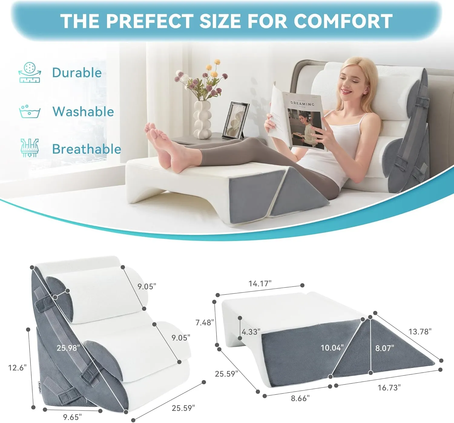 Kingfun 6pcs Orthopedic Bed Wedge Pillow Set for Sleeping, Memory Foam for Sleeping,Breathable Triangle Pillow Wedge, Post Surgery Memory Foam for Back, Leg Pain Relief, Sitting