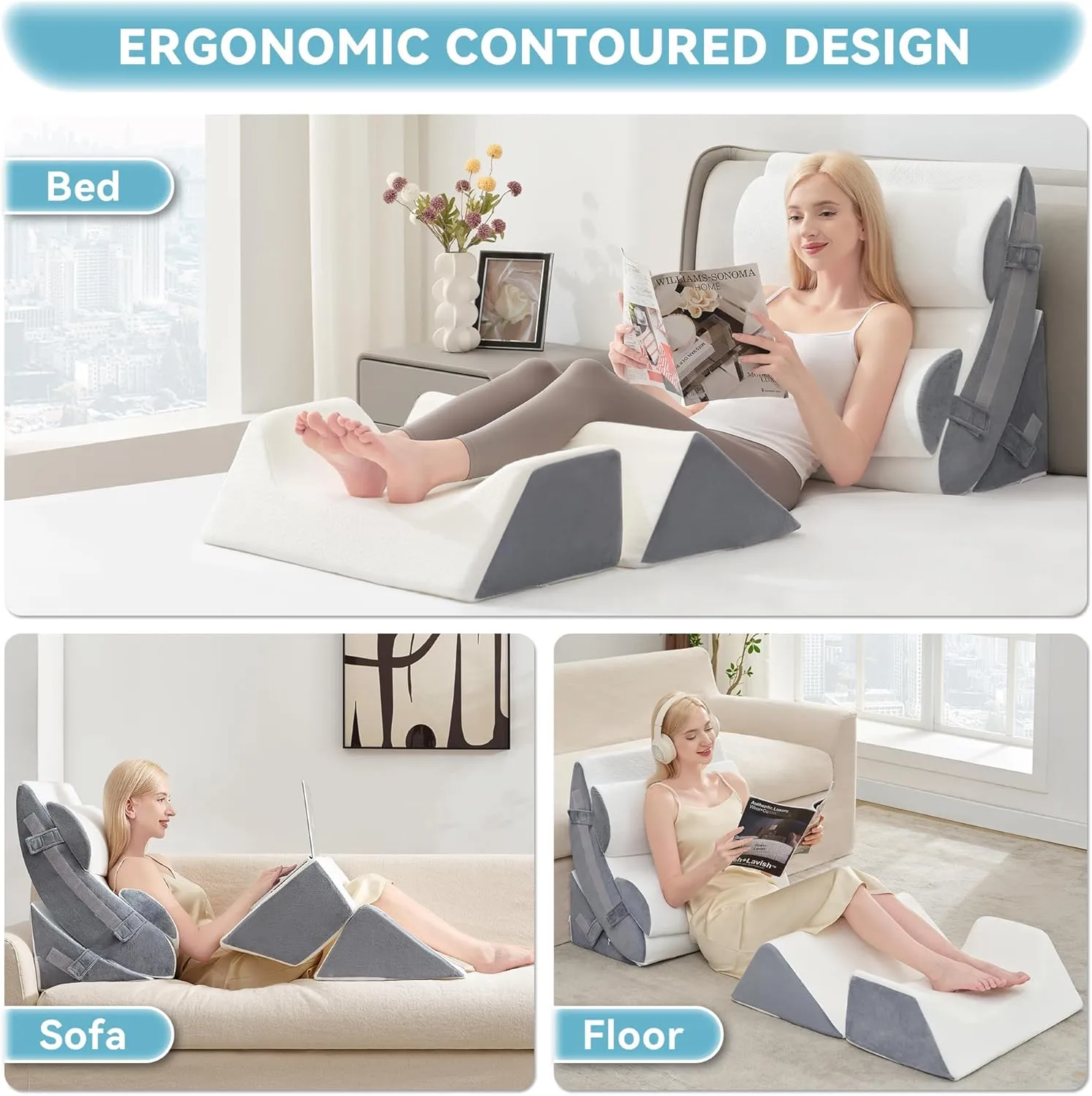 Kingfun 6pcs Orthopedic Bed Wedge Pillow Set for Sleeping, Memory Foam for Sleeping,Breathable Triangle Pillow Wedge, Post Surgery Memory Foam for Back, Leg Pain Relief, Sitting