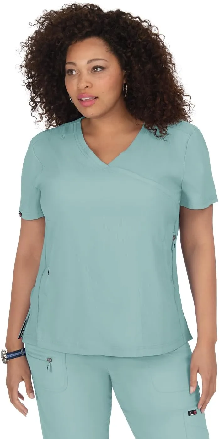 KOI Lite Women's Philosophy Mock Wrap Side Zipper Solid Scrub Top