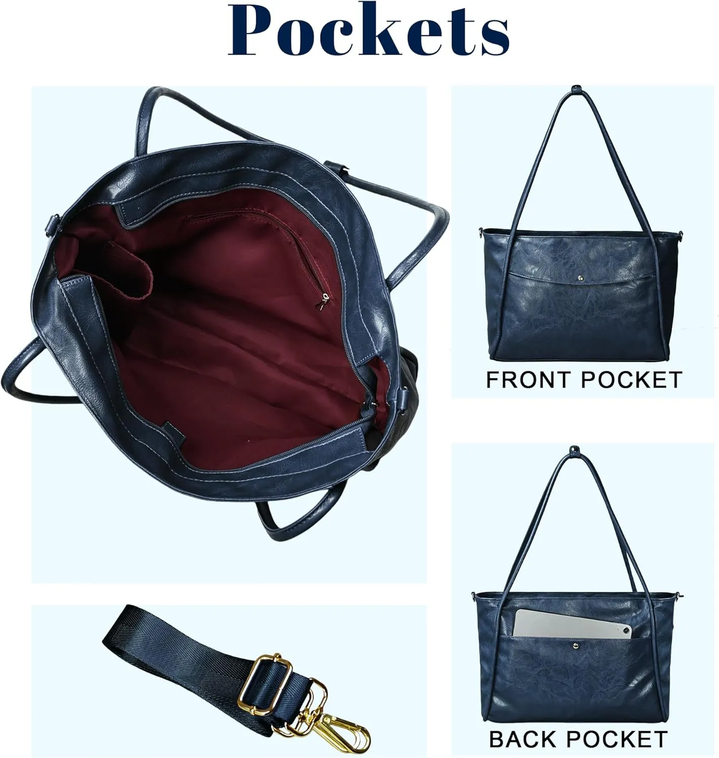 Large Tote Bag for Women Work with Zipper Vegan Leather Shoulder Bags Travel Purses and Handbags Weekender Bags