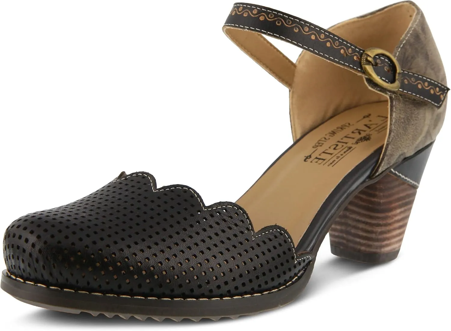 L'Artiste Parchelle Women's Hand Painted Leather D'Orsay Shoes with Strap
