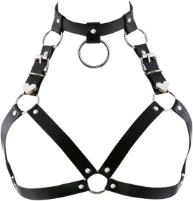 Leather Chest Straps Harness Body Chain Heart Harajuku Punk Caged Bra Waist Belts with Choker Collar for Women Rave Outfits