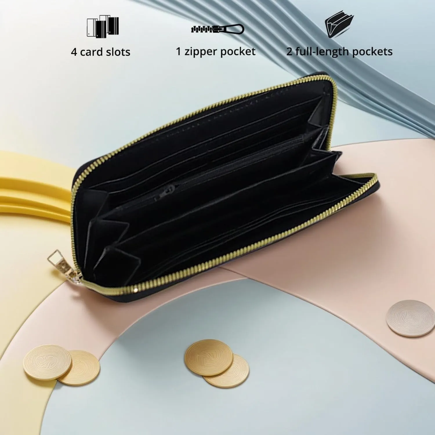 Leather Wallet for Women,Large Capacity RFID Blocking Clutch,Zip Around Purse with 8 Card Slots,Bill Compartments Coin Pocket-Funny Zombies