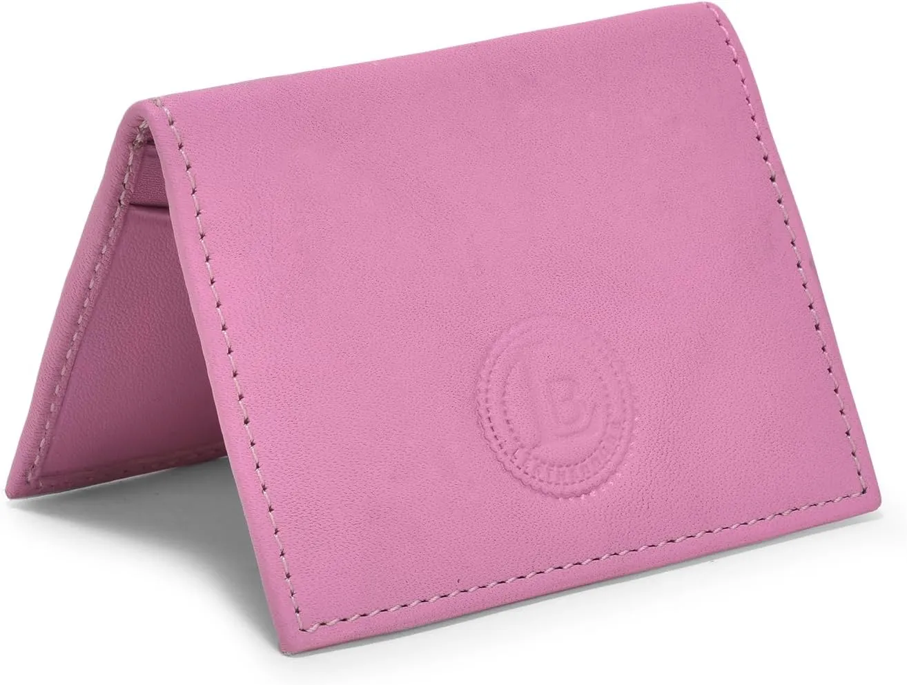 Leatherboss Slim Thin Leather Credit Card Id Mini Wallet Holder Bifold Driver's License Safe (Pink)