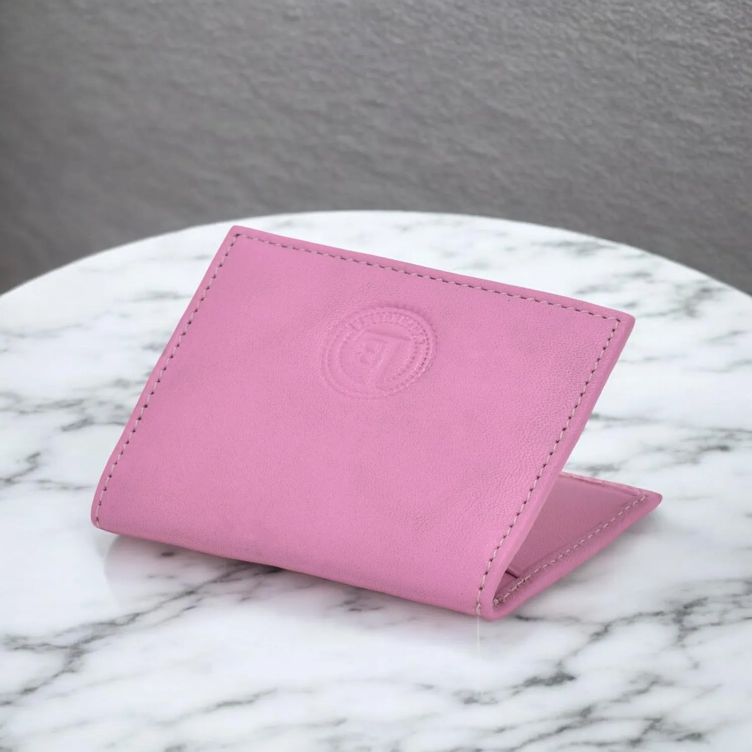 Leatherboss Slim Thin Leather Credit Card Id Mini Wallet Holder Bifold Driver's License Safe (Pink)