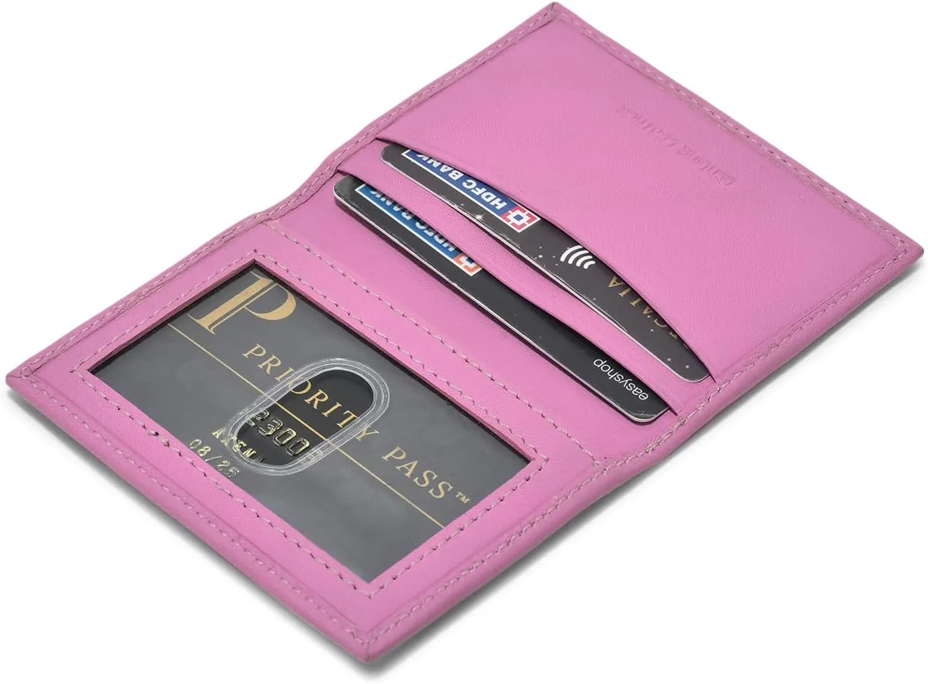 Leatherboss Slim Thin Leather Credit Card Id Mini Wallet Holder Bifold Driver's License Safe (Pink)