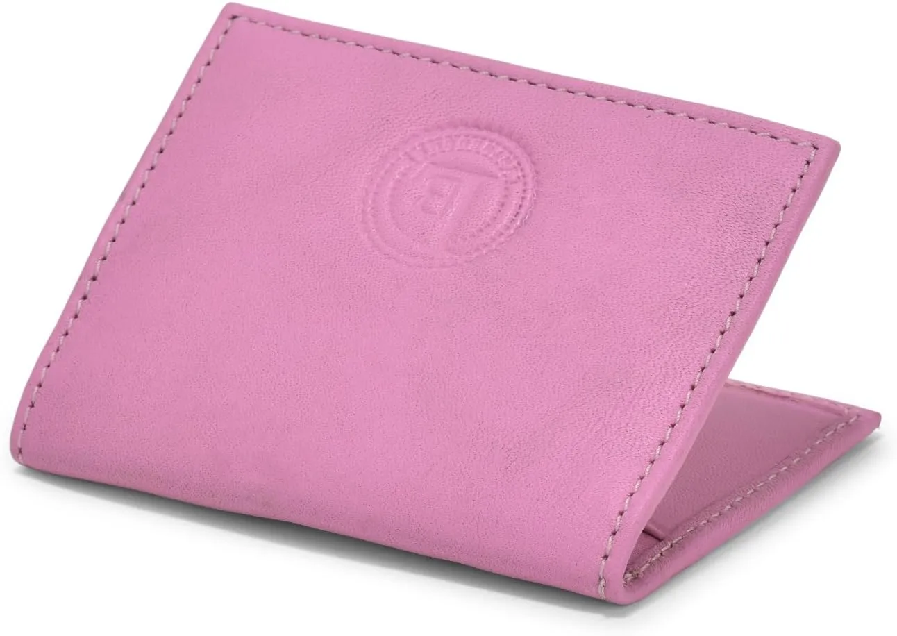 Leatherboss Slim Thin Leather Credit Card Id Mini Wallet Holder Bifold Driver's License Safe (Pink)