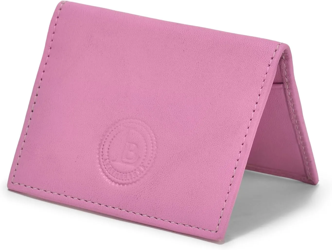 Leatherboss Slim Thin Leather Credit Card Id Mini Wallet Holder Bifold Driver's License Safe (Pink)