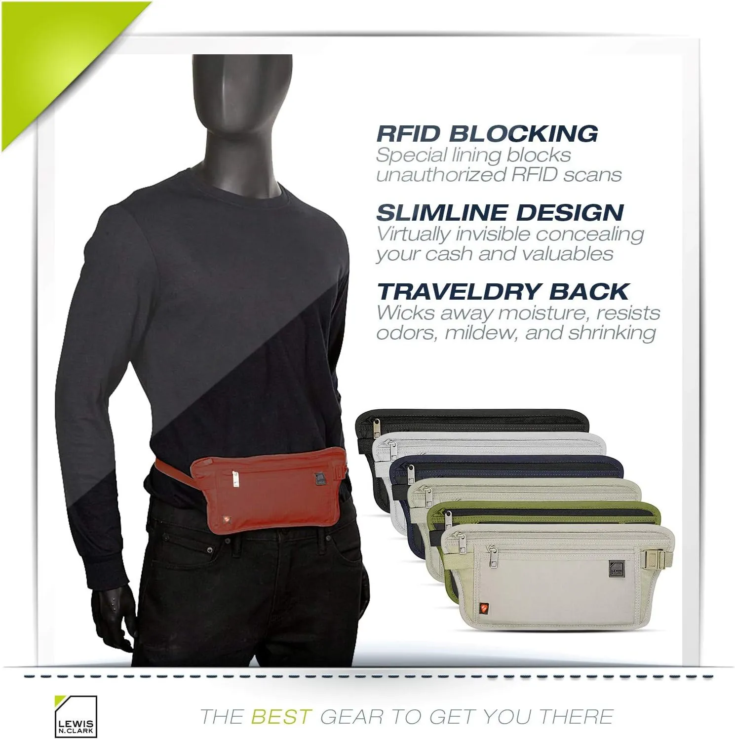 Lewis N. Clark RFID Blocking Money Belt Travel Pouch Waist Stash   Credit Card, Id, Passport Holder for Women & Men