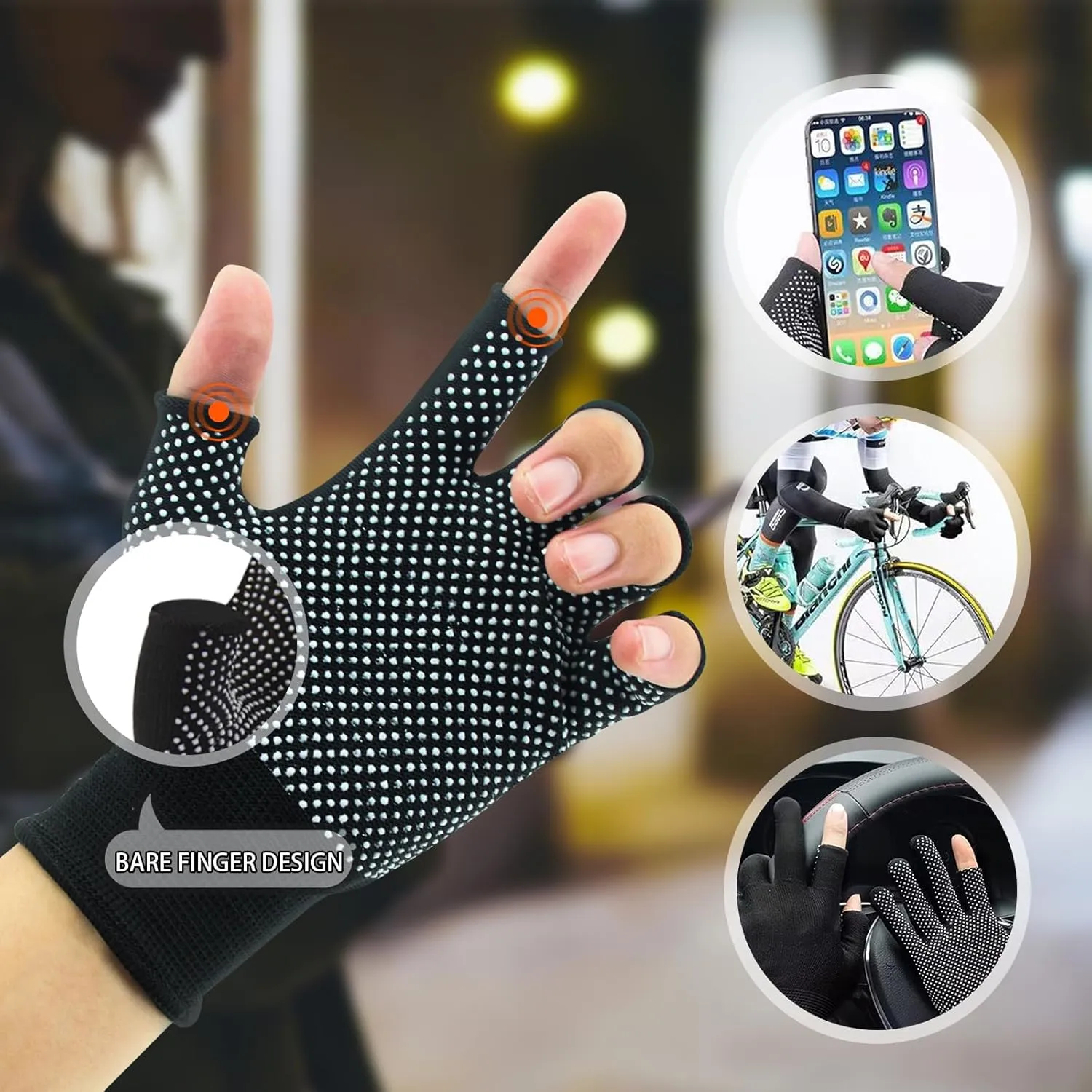 Lightweight Men and Women Half-Finger Slip Breathable Fingerless Work Gloves for Construction Nylon Fitness Cycling Motorcycle Gloves