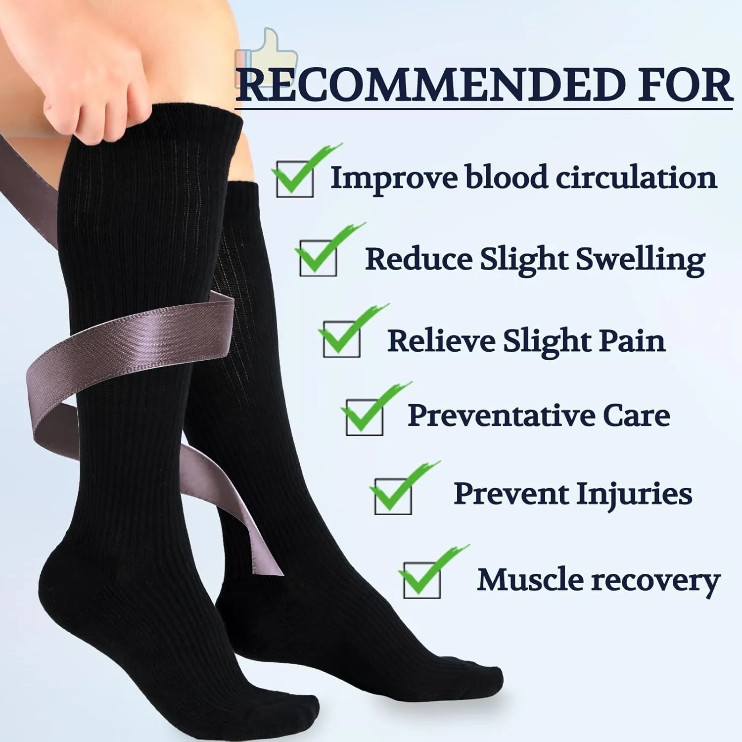 LIN PERFORMANCE Compression Socks for Women and Men 3 Pairs 8-15 mmHg Cotton Knee High Support Socks for Travel Sport
