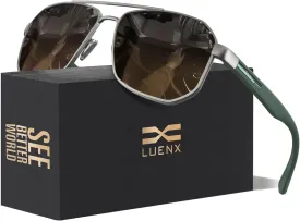 LUENX Aviator Sunglasses for Men Square Polarized Polygon Lens - UV 400 Protection with Accessories 61MM Driving Outdoor