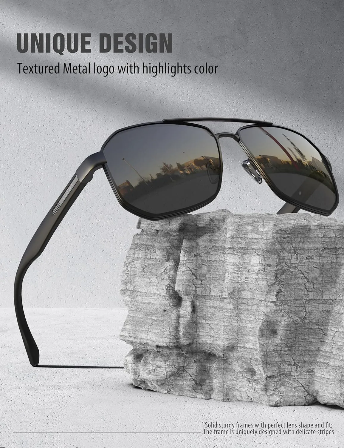 LUENX Aviator Sunglasses for Men Square Polarized Polygon Lens - UV 400 Protection with Accessories 61MM Driving Outdoor