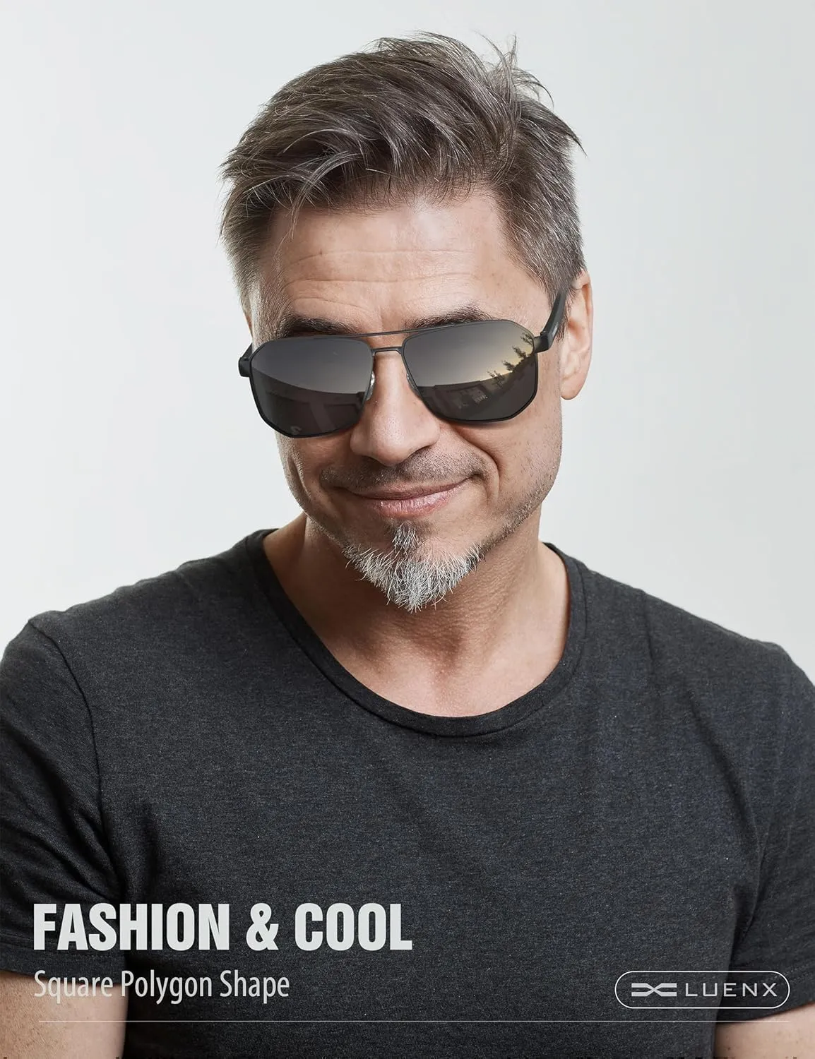 LUENX Aviator Sunglasses for Men Square Polarized Polygon Lens - UV 400 Protection with Accessories 61MM Driving Outdoor