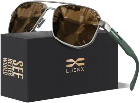 LUENX Aviator Sunglasses for Men Square Polarized Polygon Lens - UV 400 Protection with Accessories 61MM Driving Outdoor