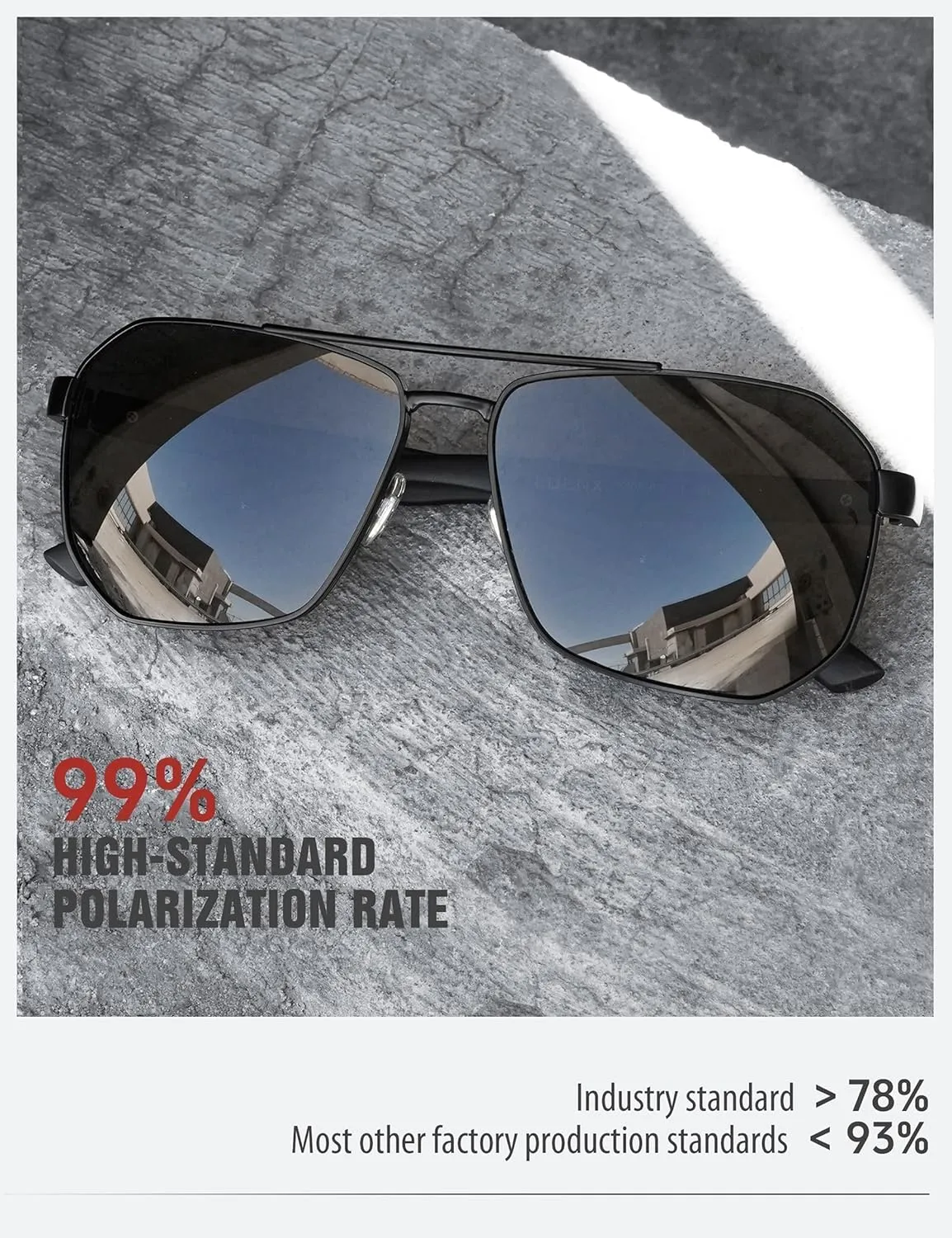 LUENX Aviator Sunglasses for Men Square Polarized Polygon Lens - UV 400 Protection with Accessories 61MM Driving Outdoor
