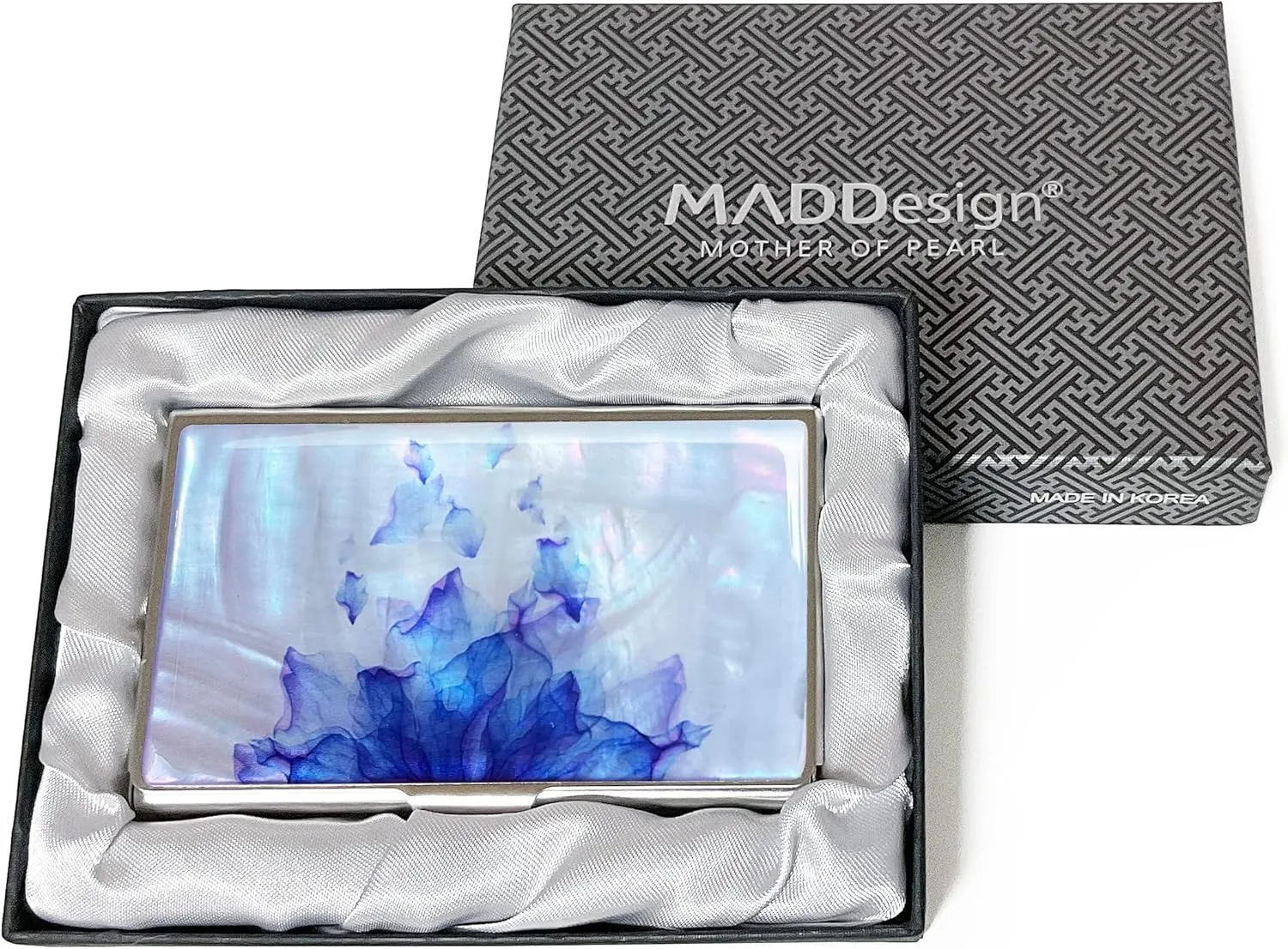 MADDesign Mother of Pearl Business Card Case Carrier Holder Wallet (Flower Purple)