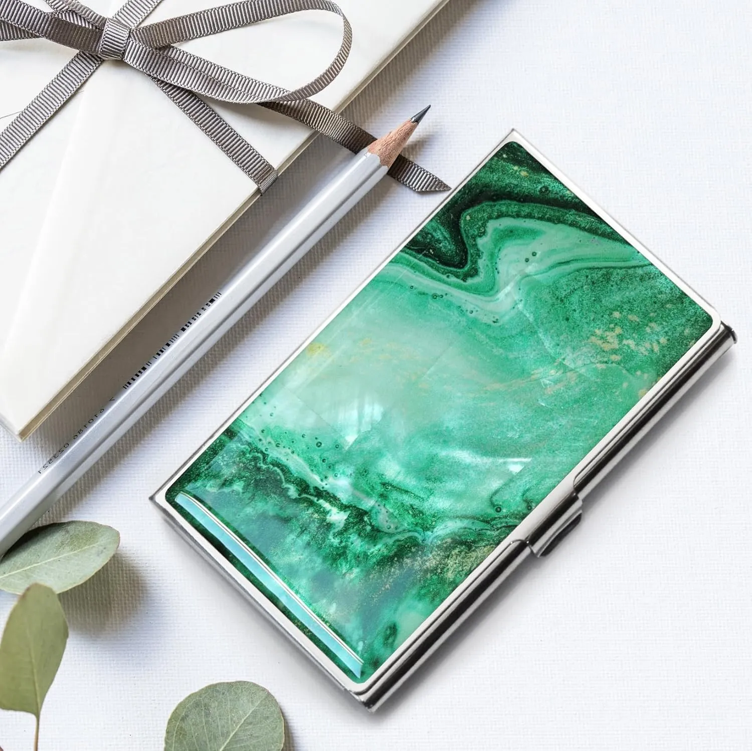 MADDesign Mother of Pearl Business Card Case Carrier Holder Wallet (Marble Green)