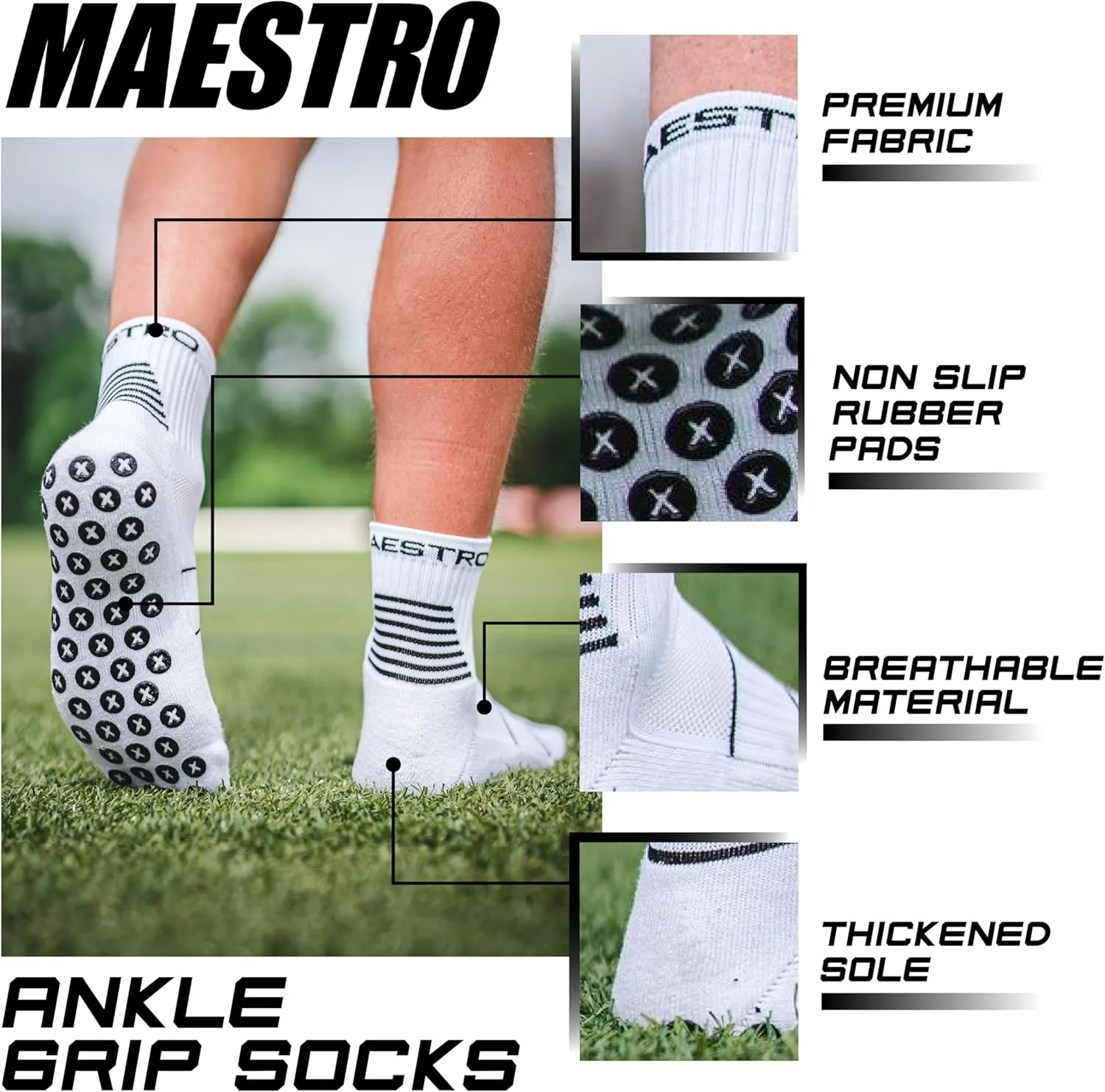 Maestro Soccer Grip Socks for Men and Women with Non-Slip Pads - Anti-Slip Socks Ideal for Football, Basketball, Sports