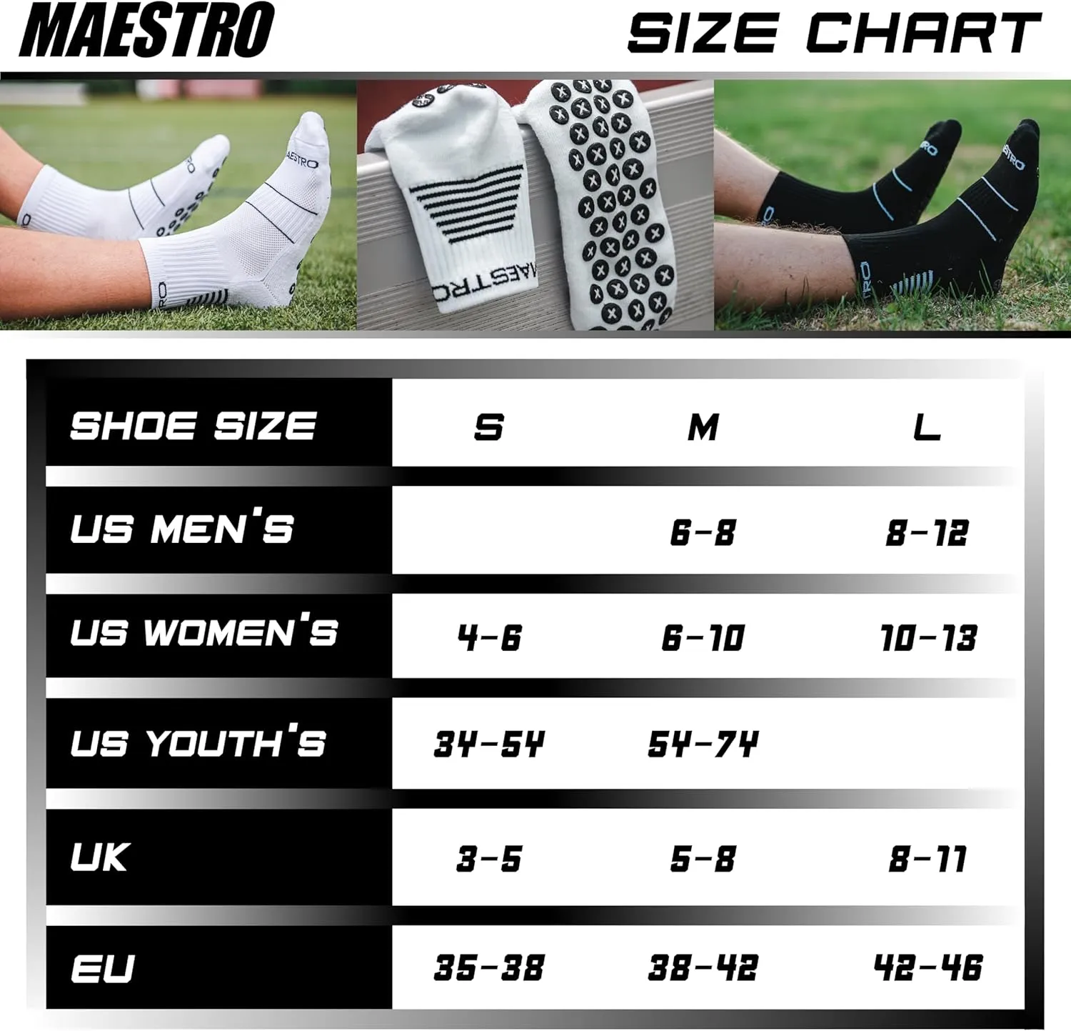 Maestro Soccer Grip Socks for Men and Women with Non-Slip Pads - Anti-Slip Socks Ideal for Football, Basketball, Sports