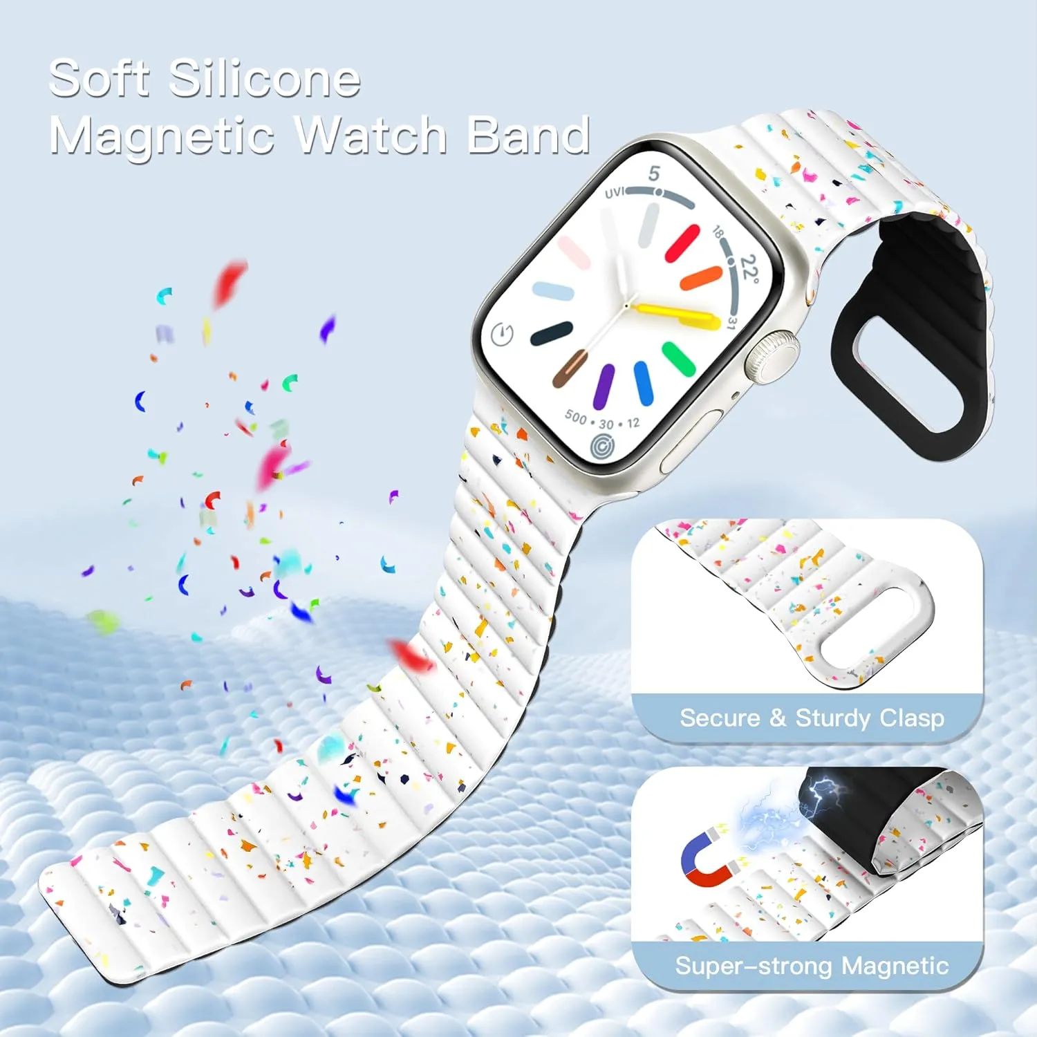 Magnetic Sport Band Compatible for Apple Watch Bands for Women Men 44mm 40mm 45mm 41mm 38mm 49mm 42mm 46mm, Soft Silicone Breathable Wristband for Apple Watch Ultra 2 1 Series 10 9 8 7 6 5 4 3 2 1 SE-Black