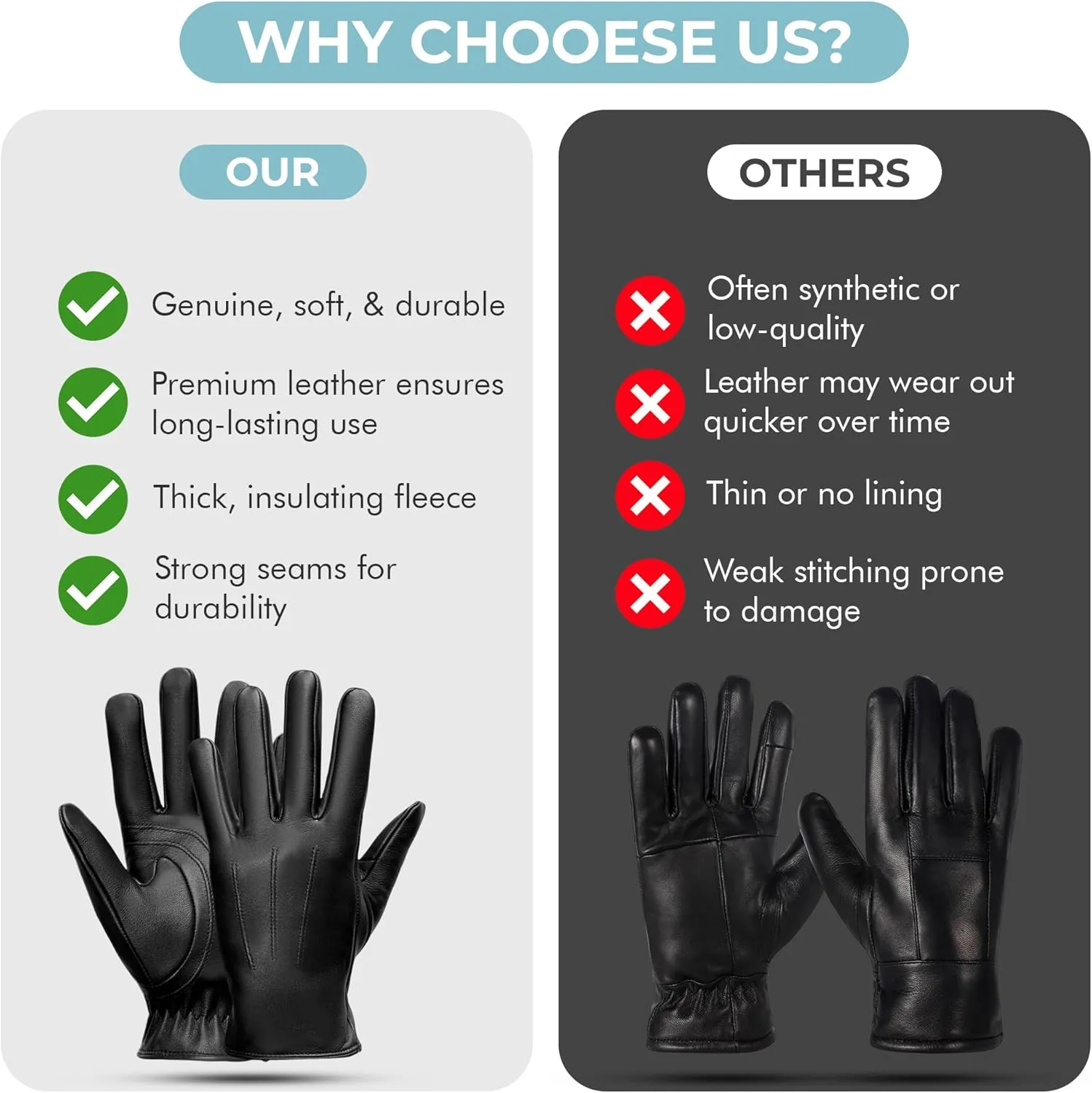 M&H SINCE 1978 Premium Men's Winter Leather Gloves - Warm, Stylish, and Perfect for Driving and Motorcycle Riding