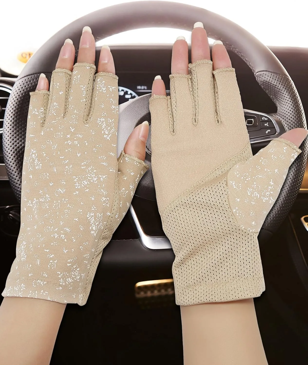 Maxdot Women Sunblock Fingerless Gloves UV Protection Driving Gloves Summer Mitten Non Slip for Outdoor Cycling Manicures