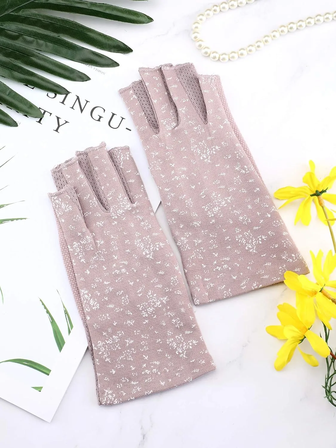 Maxdot Women Sunblock Fingerless Gloves UV Protection Driving Gloves Summer Mitten Non Slip for Outdoor Cycling Manicures